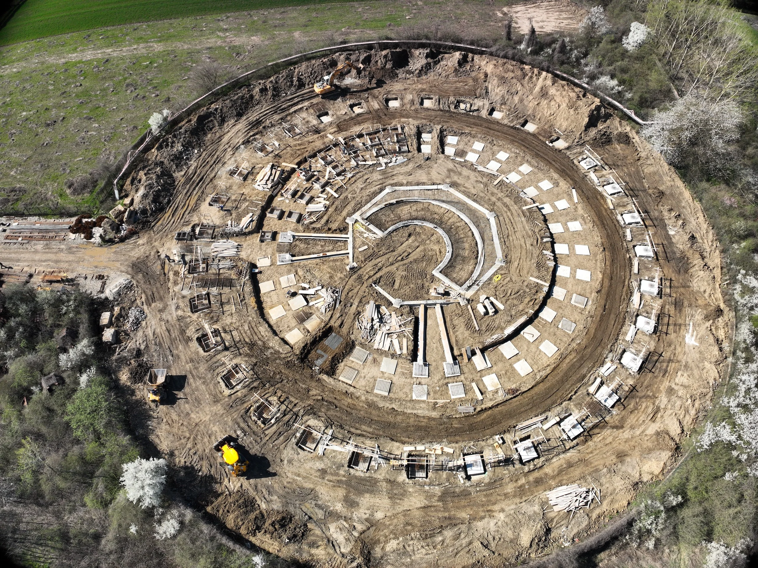 Aerial view of Building A - advanced stage with foundation blocks placed